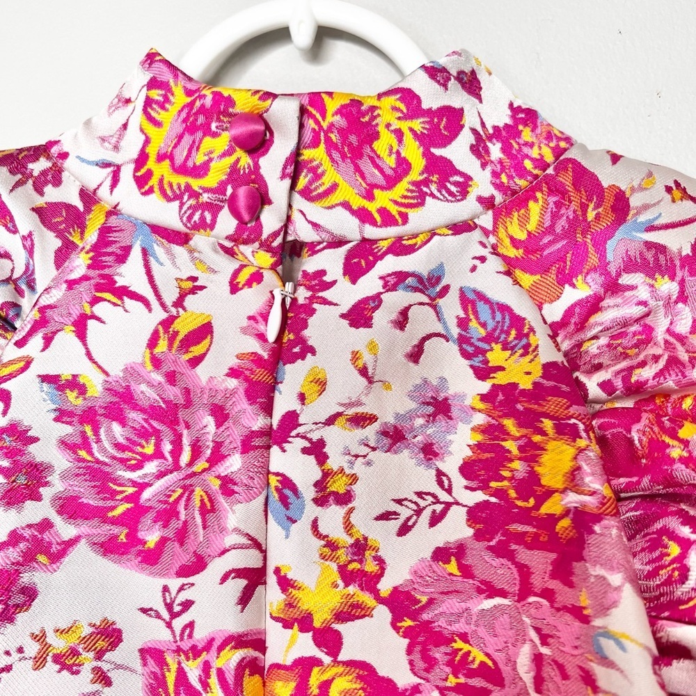 Rotate Birger Christensen Pink Floral Puff Sleeve Dress Size Medium - Picture 9 of 11